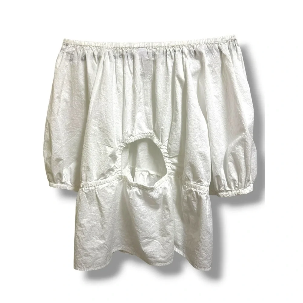 Old Navy‎ White Cotton Babydoll Top Puff Sleeve Cutout Back Swing Blouse 3X